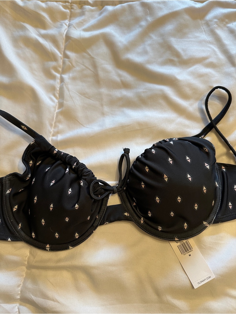 Old Navy Black Underwire Swim Top with Small White Diamond Print